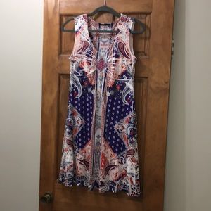 APT 9 Red, White and Blue Sleeveless Silky Dress